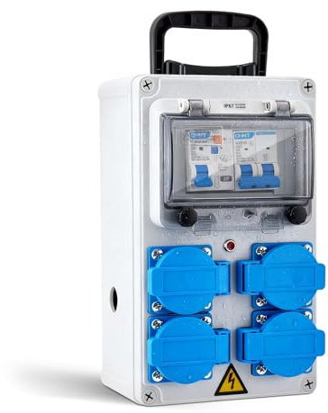 Coffret Électrique de Chantier 230 V, IP67 16A Coffret Chantier Répartiteur Mural avec Disjoncteur, Répartiteur de Courant 16A Distributeur de Courant Électrique avec Disjoncteur Coffret Chantier