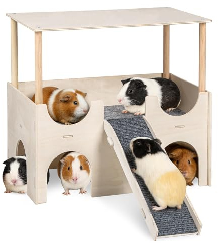 Meerschweinchen Haus Meerschweinchen Versteck mit Treppe Matten 2-stöckiges | Holz Meerschweinchen Spielzeug Zubehoer, für Kleine Haustiere Hamster Chinchillas Zwerg Kaninchen