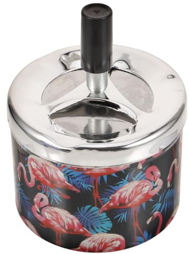 FUOYLOO Rotating Lid Automatic Ashtray Stainless Steel Metal Holder for Smokers at Home and Outdoors