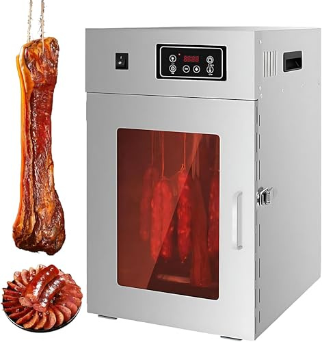 Dfdieratve Food Dehydrator Stainless Steel Biltong Drying Box with 14 Hooks Meat Curing Chamber Box 800W Biltong, Sausage, Meat Drying Cabinet for Jerky, Pet Treats, 86-194°F Temperature Ctrl