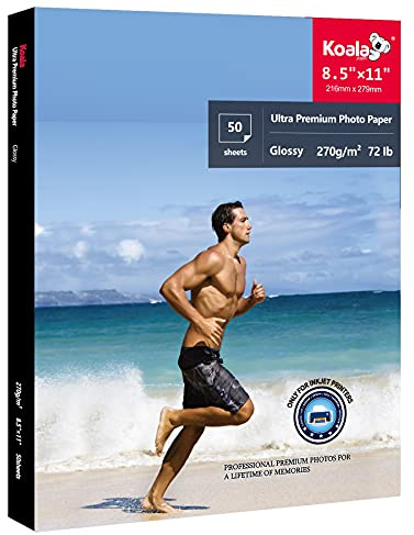 Koala Ultra Premium Photo Paper 8.5x11 In Glossy Photo Printer Paper for Inkjet Printer Water Resistant 50 Sheets 72lb