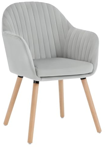 WOLTU Esszimmerstühle 1er Set, für Schlafzimmer Küche Wohnzimmer, Küchenstühle gepolstert mit Armlehne, aus Samt Massivholz, Hellgrau