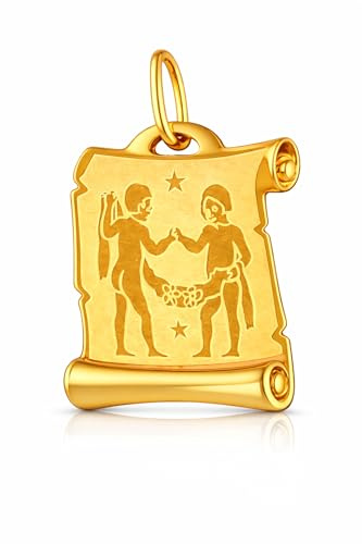 Rodium - Goldanhänger mit Sternzeichen aus 14 Karat 585er Gelbgold - Rechteckige Form - Hergestellt in Italien - Geschenkidee