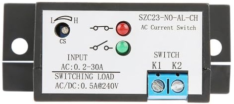 Jadeshay Strommessschalter AC240V 0.2-30A Einstellbarer AC-Stromerfassungsschalter Stromsensor Schalter Stromerkennung Alarmmodul SZC23-NO-AL-CH Normalerweise offener Strommessschalter