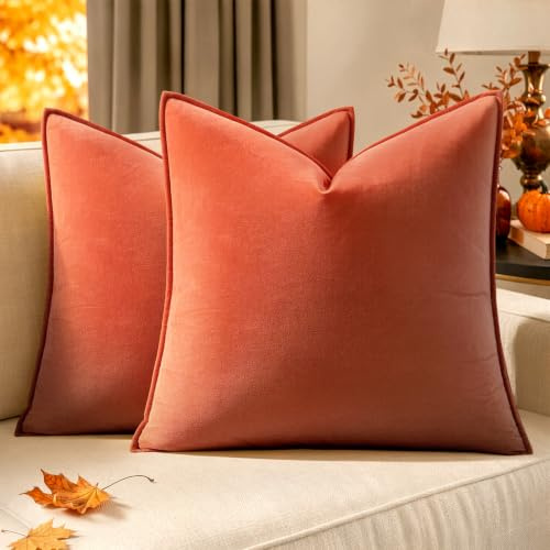 MIULEE Samt Kissenbezug 50x50 Kissen Orange Kissenhülle Sofakissen Dekokissen Dekorative Satin Umwickelte Kante Kissenbezüge Zierkissenbezug für Sofa Wohnzimmer Schlafzimmer 2er Set