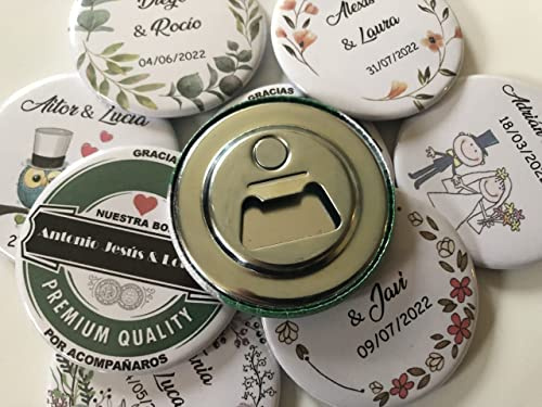 ABREBOTELLAS con imán PERSONALIZADOS. 25, 50 ó 100 unidades. Regalos de boda. Detalles para invitados