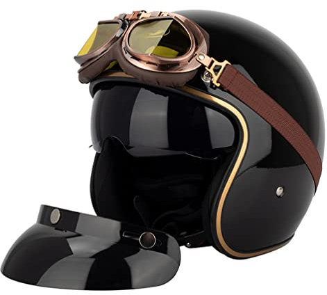Motesen Jethelm mit Visier Motorrad Roller Chopper Reithelm Retro Jethelm DOT