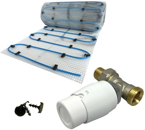 Dünnbett Warmwasser Fußbodenheizung HoWaTech Komplett Set 2,5-10m² Einrohr Heizmatte und RTL-Ventil, Heizfläche:2.50m²