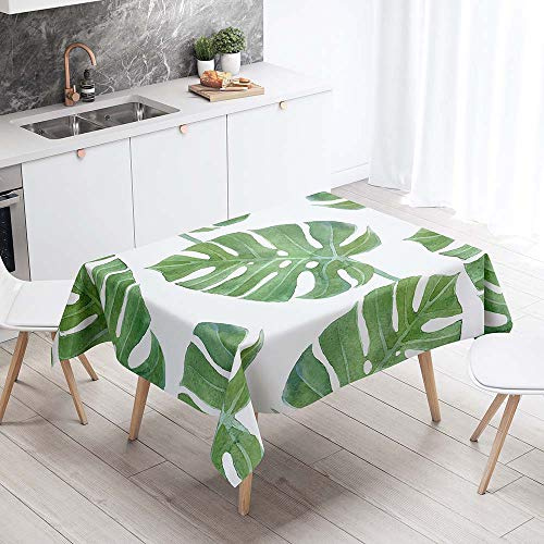 Tischdecke Abwaschbar, Chickw1 Wasserdicht Polyester Rechteckig Fleckschutz Ölfest Abwaschbar Pflegeleicht Mehrzweck Gartentischdecke 3D Tropische Blätter Muster (Bananenblatt,100x140cm)
