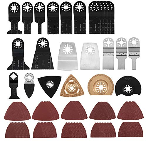 100pcs Mix Oscillating Saw Blades Set Quick Release Wood Cutting Multi Tool Blade Kit Professional Wood Metal Plastic Multitool Universal Fit for Fein Multimaster Bosch Dremel Makita Dewalt Rockwel