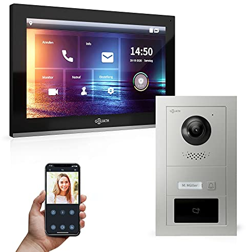 Goliath Hybrid | IP | Full-HD Video Türsprechanlage | App | 1-Fam | 1 x Full-Touchscreen 10 | Aluminium Unterputz Türstation | + RFID | 180° Ultra-Weitwinkel | AV-IPS-527