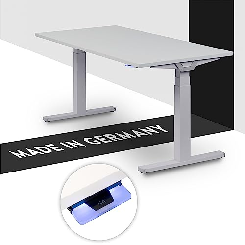 boho office® Premium Line Schreibitsch elektisch höhenverstellbar | Premium Line - Tischgestell Silber, Tischplatte 180x80 Lichtgrau - Made in Germany, Kollisionsschutz, 2 laufruhige Motoren