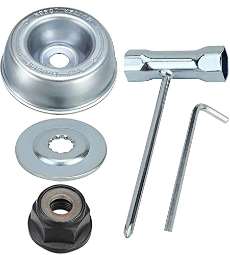 5 Stück Gartenmaschine Rasenmäher Klingenadapter Kit Schubscheibe Rider Platte, Kragen Mutter, Wartung Schraubendreher Klingenadapter Aufsatz Wartung Kit für FS55 FS56 FS120 FS130 FS250