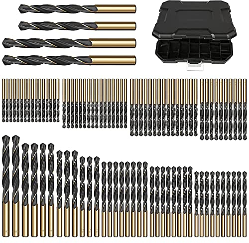 CYLBAQ 99-teiliges Titan Spiralbohrer Metallbohrer Set für Holz,Metall, Kunststoff, Bohrer Set 1.5/2.5/3/3.2/3.5/4/8/10mm Aufbewahrungskoffer für Akkubohrer