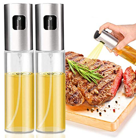 Olive Oil Mister Spray Bottle for Cooking, Food-Grade Glass Oil Pump Spray Transparent Spritzer, Vinegar Soy Sauce Dispenser Container for BBQ/Baking/Roasting/Frying/Grilling (100ML) (2)
