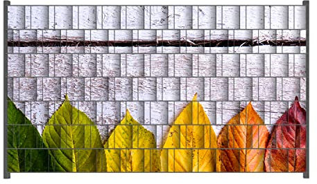 Wallario Zaun Sichtschutz Windschutz für EIN- und Doppelstabmattenzäune in der Größe Breite 2,50m x Höhe 1,40m, Motiv: Bunte Herbstblätter auf hellem Holz