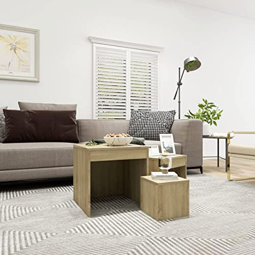 Catherinol Satztische 3-TLG. Beistelltisch, Blumentisch, Couchtisch, Wohnzimmertisch, Kleiner Tisch, Pflanzenhocker, Sofatisch, Tisch Wohnzimmer, Sonoma-Eiche Spanplatte