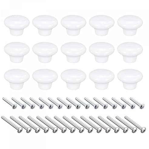 sourcing map 38x28mm Ceramic Drawer Knobs, 15pcs Mushroom Shape Door Pull Handles White