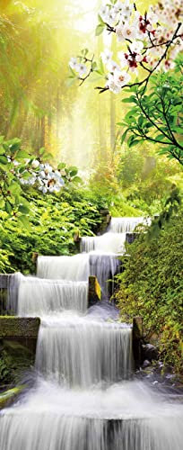 A.Monamour Türtapete Selbstklebend Türfolie Türposter 3D Kaskaden Wasserfall Im Grünen Wald Vinyl Folie Türdeko Tapete Wandbild Türaufkleber Türtattoo 77 x 200 cm