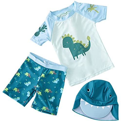 Happy Cherry Bebé Bañadores de Manga Corta Niño Traje de Baño de 3 Piezas Protección UV 50+ Conjunto de Playa Piscina con Short y Sombrero 6-12 Mese