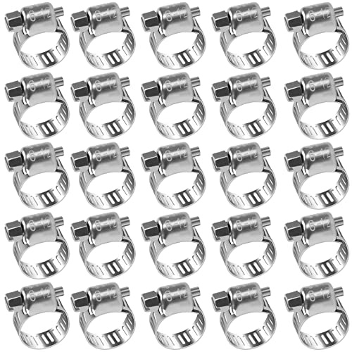 drado Jubilee Hose Clips 6-12mm Stainless Steel Pipe Clamps, 25 Pack Worm Drive Hose Clips