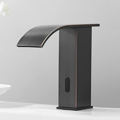 Infrarot Wasserhahn Bad Waschtischarmatur Sensor Waschtischarmatur Wasserfall Automatisch Mischbatterie Induktion Badarmatur,Schwarz Retro,Kaltwasserhahn
