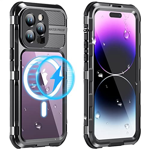 WIFORT für iPhone 14 Pro Max Hülle Wasserdicht mit MagSafe, 360 Outdoor Metall Schutzhülle mit Displayschutz, IP68 Waterproof Staubdicht Handyhülle Komplettschutz Stoßfest Panzerhülle Heavy Duty Case