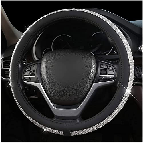 VVLXRIC Lenkradschutz Auto Glitzer, Diamant Auto Lenkrad BezüGe, 15 Zoll Leder Car Accessories Interior, Passend füR Die Meisten Autos/SUV/LKW/Minivans,Black
