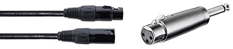 Cordial - ELEMENTS EM 5 FM, Cavo Microfonico Bilanciato, XLR Maschio/XLR Femmina 5 m, Nero & Goobay 27451 Adattatore XLR, Connettore Jack AUX Mono da 6.35mm a Presa XLR