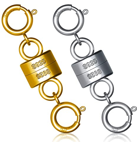 2pcs 925 Magnetic Necklace Clasps and Closures, Double Buckle Sterling Silver Bracelet Clasp Converter Magnetic Jewelry Clasps Locking Magnetic Clasps for Jewelry Making Supplies (Gold, Silver)
