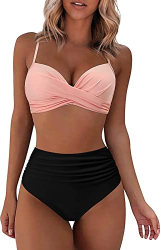 Maillot De Bain Menstruel Maillot De Bain Deux PièCes Sexy pour Femmes Push Up Rembourré Bandeau Bikini Maillot De Bain Gainant Ventre Plat Culotte Taille Haute Maillot Bain(01Multicolore,XXL)
