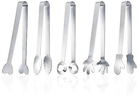 Pinza Cucina Acciaio, PARFCO 5 Pezzi Pinze per Alimenti, Pinze per Barbecue, Pinze per Alimenti, Pinza da Cucina Professionale, per Bar Buffet Festa di Nozze