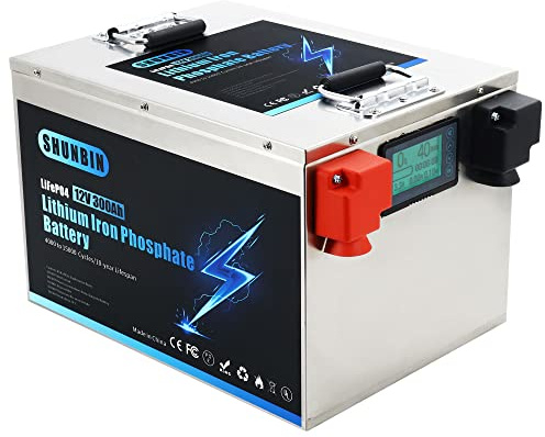 SHUNBIN 12V 300Ah 3840Wh batería Lifepo4 con Cargador rápido adecuadas Batería Litio para Sistemas solares/autocaravanas/Barcos/carritos de Golf