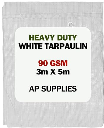 AP Supplies 90gsm White Tarpaulin 3m x 5m, M-Grade Waterproof