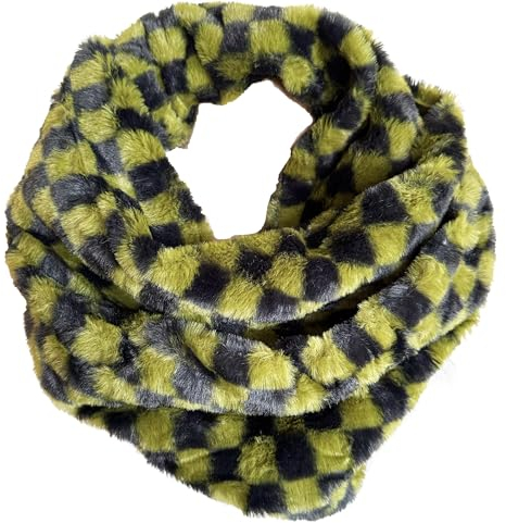 J26 Karo und Hahnentritt warmer Winter LOOP Schal Fleece Schlauchschal Rundschal kuschelig (Karo Grün)