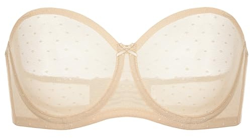 DOBREVA Women's Strapless Bra See Through Sheer Underwired Bras Unlined Plus Size Beige 36D