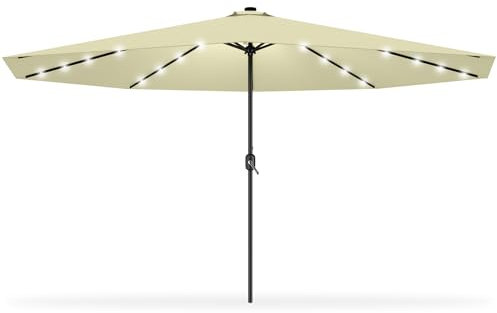 LARS360 Alu Sonnenschirm, Gartenschirm Marktschirm mit Solar LED und Handkurbel UV Schutz 40+, Terrassenschirm Sonnenschutz für Balkon, Garten, Terrasse, 350cm, Beige