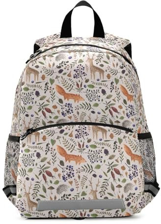 Mnsruu Kleinkind-Rucksack, Wildtiere, Hirsch, Fuchs, Kinderzimmertasche für Jungen und Mädchen, Vorschule, Kindergarten, Büchertasche, Reisetasche, Kindertagesstätte, Tasche mit reflektierendem