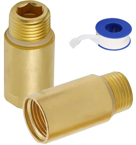 [2-pack] Upgrade Brass Pipe Plumbing Extender Adapter with Rubber O-ring, 1/2 NPT Male x 1/2 NPT Female Pipe Fitting, Seamless Leakproof (Extender 0.32/ Total Length 1.5)