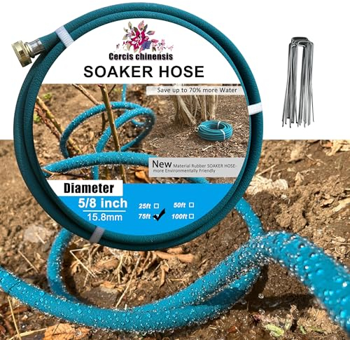 Cercis Chinensis Tropfschlauch 1,6 cm x 22,9 m mit Aluminium-Ende, blauer Gummischlauch, wassersparend bis zu 70 %, langlebiger, flexibler Tropfschlauch zur Bewässerung von Terrasse, Rasen, Bäumen,