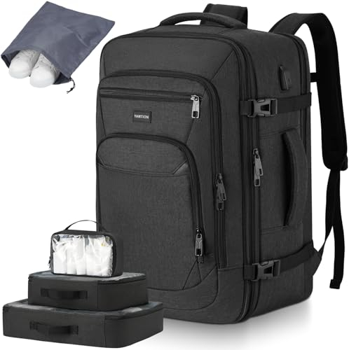 YAMTION Erweiterbar Handgepäck Groß für Herren Damen,42L Reiserucksack mit 4 Packwürfel Sets Wasserdicht Flugzeug Laptop Rucksack für Ryanair Weekender Reise Arbeit Schule