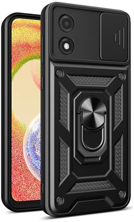 ILING Funda para Motorola Moto E13, Ultradelgado Textura Mate Antigolpes Dura PC Carcasa, Suave Silicona TPU Bumper Cubierta con Anillo Soporte y Tapa Cámara Deslizante (Negro)