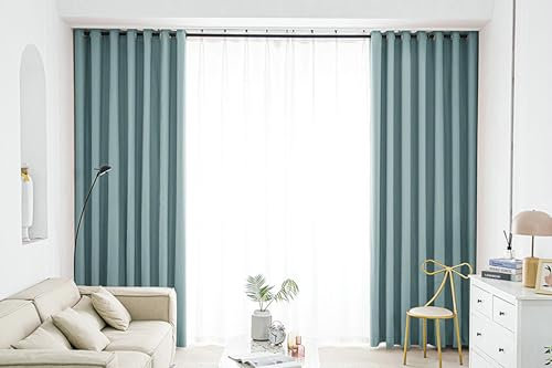 Ayoiow Vorhänge Blickdicht Nach Maß, Thermovorhang Hitzeschutz Mit Ösen, Polyester Vorhänge Blickdicht 2 Stück, Blau, 107X214CM