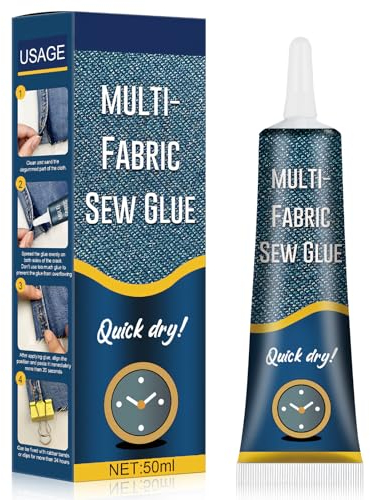 50ml Stoffkleber, permanent, klar, waschbar, zum Trocknen von Flicken, wasserfester Stoffkleber für alle Stoffe, Kleidung, Baumwolle, Flanell, Denim, Leder, Polyester, Puppenreparatur (A)
