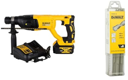 DEWALT - Perforateur-Burineur SDS-PLUS Brushless 2.6J 18V 4Ah Li-Ion - Sans Fil avec Coffret TSTAK & Jeu de 6 Forets SDS-PLUS - DT60302-QZ - Forets Ø6mm x2, Ø8mm x2; Ø10mm x2 - Perçage Béton