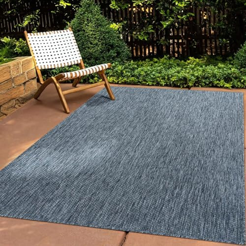 Taracarpet In & Outdoor Teppich Wetterfest Wohnzimmer Balkon Küchenteppich Terrassenteppich Flachgewebe Sisaloptik Meliert Einfarbig blau 080x150 cm