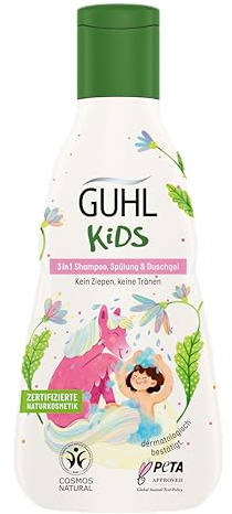 Guhl Kids 3 in 1 Shampoo, Spülung & Duschgel - Inhalt: 250 ml - Speziell für Kinder entwickelt - Kein Ziepen - Kindgerechtes Design - Cosmos Natural zertifiziert