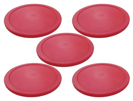 5 Pack 2.36 Inch (60mm) Mini Air Hockey Pucks - Lightweight 3mm Replacement Pucks for 3ft & 4ft Small Tables, Tabletop Games - Red Fast Glide Plastic for Kids Playroom & Arcade Accessories