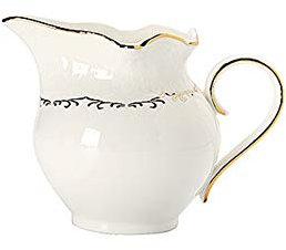 Platillo clásico de cerámica Blanca Pura con asa, Jarra de café con Leche, decoración de Borde Dorado, 300 ml, Adecuado para Platos Familiares, hoteles, cafeter
