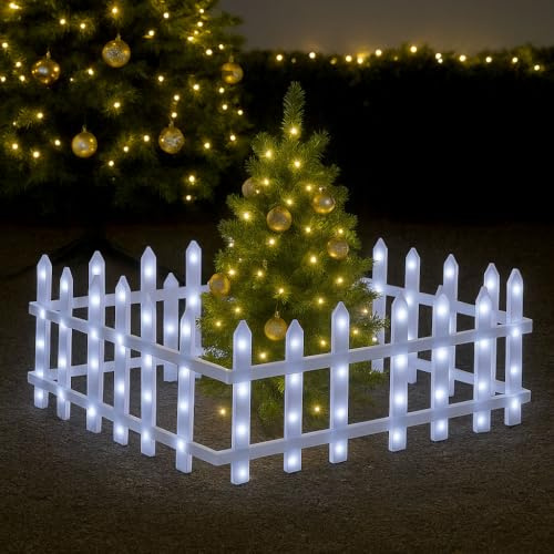 NLIGHTING® Recinto Luminoso in PVC Cancelletto Staccionata Luminosa LED di Protezione per Cani Gatti Bambini Albero di Natale Presepe Giardino BIANCO 3METRI COLLEGABILE